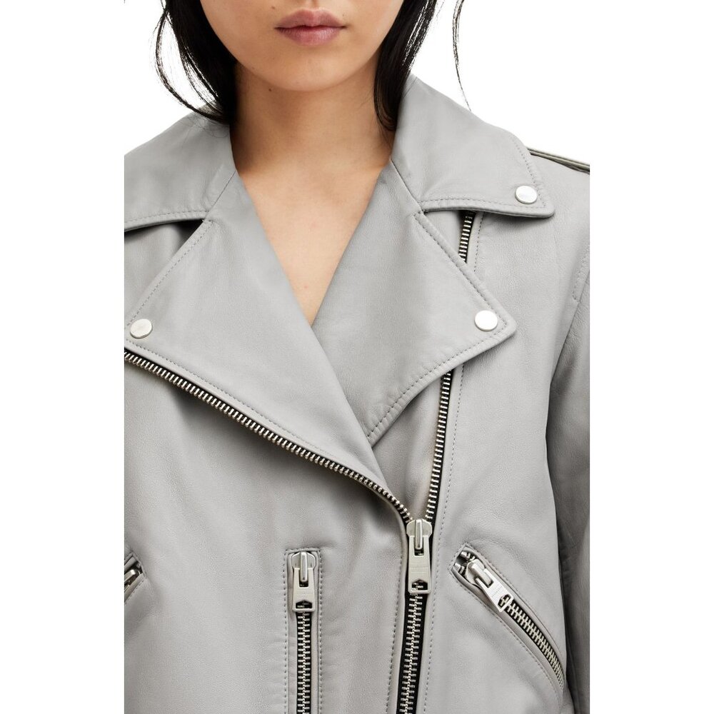 🆕 ALL SAINTS Balfern Soft Leather Zip Biker Jacket Light Gray 2 - Picture 5 of 15